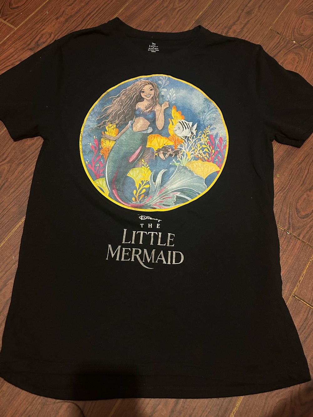 Disney The Little Mermaid Black Tee with Colorful Ariel Graphic